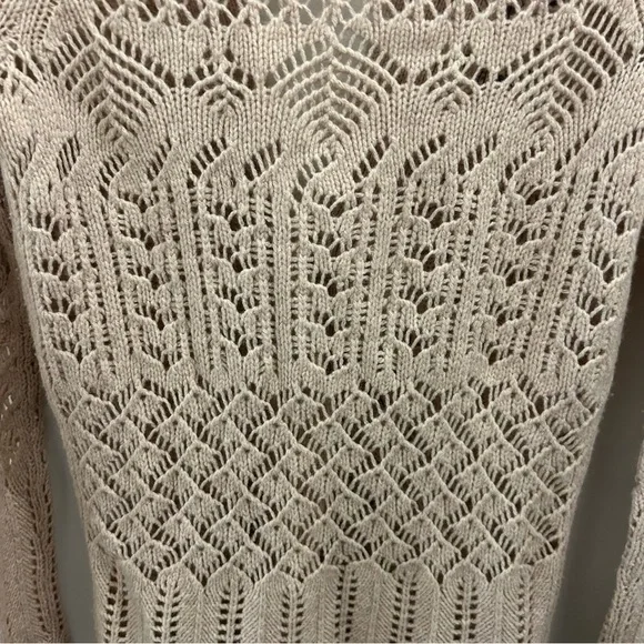 Anthropologie Field Flower Cardigan small tan beige wool cashmere crochet - Picture 9 of 13